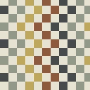 Retro Checker | Small Scale | Cream, Vintage Yellow, Burnt Orange, Teal, Mint | geometric checks