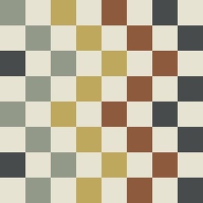 Retro Checker | Medium Scale | Cream, Vintage Yellow, Burnt Orange, Teal, Mint | geometric checks