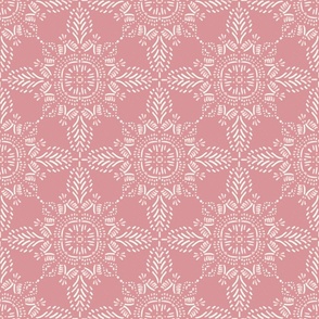 (M) Boho Painted Feathered Tile Monochromatic Coastal Dusty Rose and White