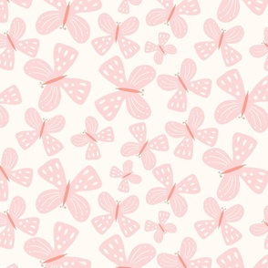 Blush Pink Whimsical Scattered Butterflies on a Light Background Large Scale