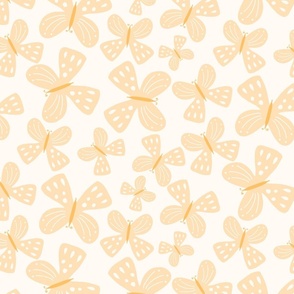 Pastel Yellow Whimsical Scattered Butterflies on a Light Background Large Scale