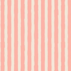 (Small) Vertical irregular hand drawn stripes - melon blush pink with eggshell off-white