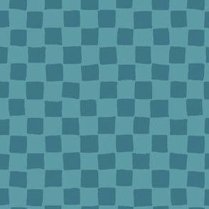 (Small) Irregular hand drawn square grid tiles  - Cadet and Teal Blue Turquoise