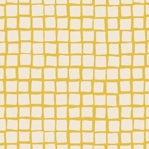(Small) Irregular hand drawn square grid tiles - mustard yellow with eggshell off-white