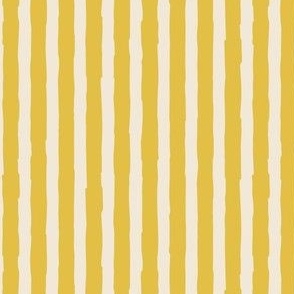 (Small)  Vertical irregular hand drawn stripes - mustard yellow with eggshell off-white