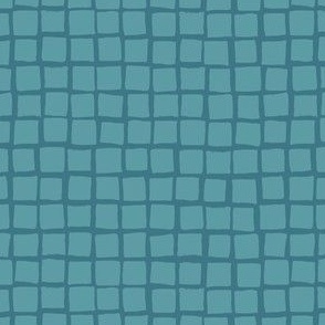 (Small) Irregular hand drawn square grid tiles  - Cadet and Teal Blue Turquoise