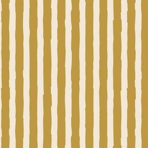 (Small)  Vertical irregular hand drawn stripes - brass yellow with eggshell off-white
