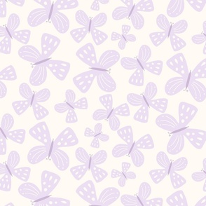 Soft Lilac Purple Whimsical Scattered Butterflies on a Light Background Large Scale