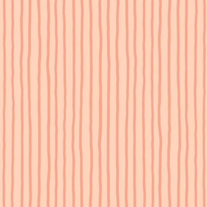 M - Peach Fuzz Soft Pinstripe - Bright Salmon Blush Contemporary Sketchy Stripe Wallpaper