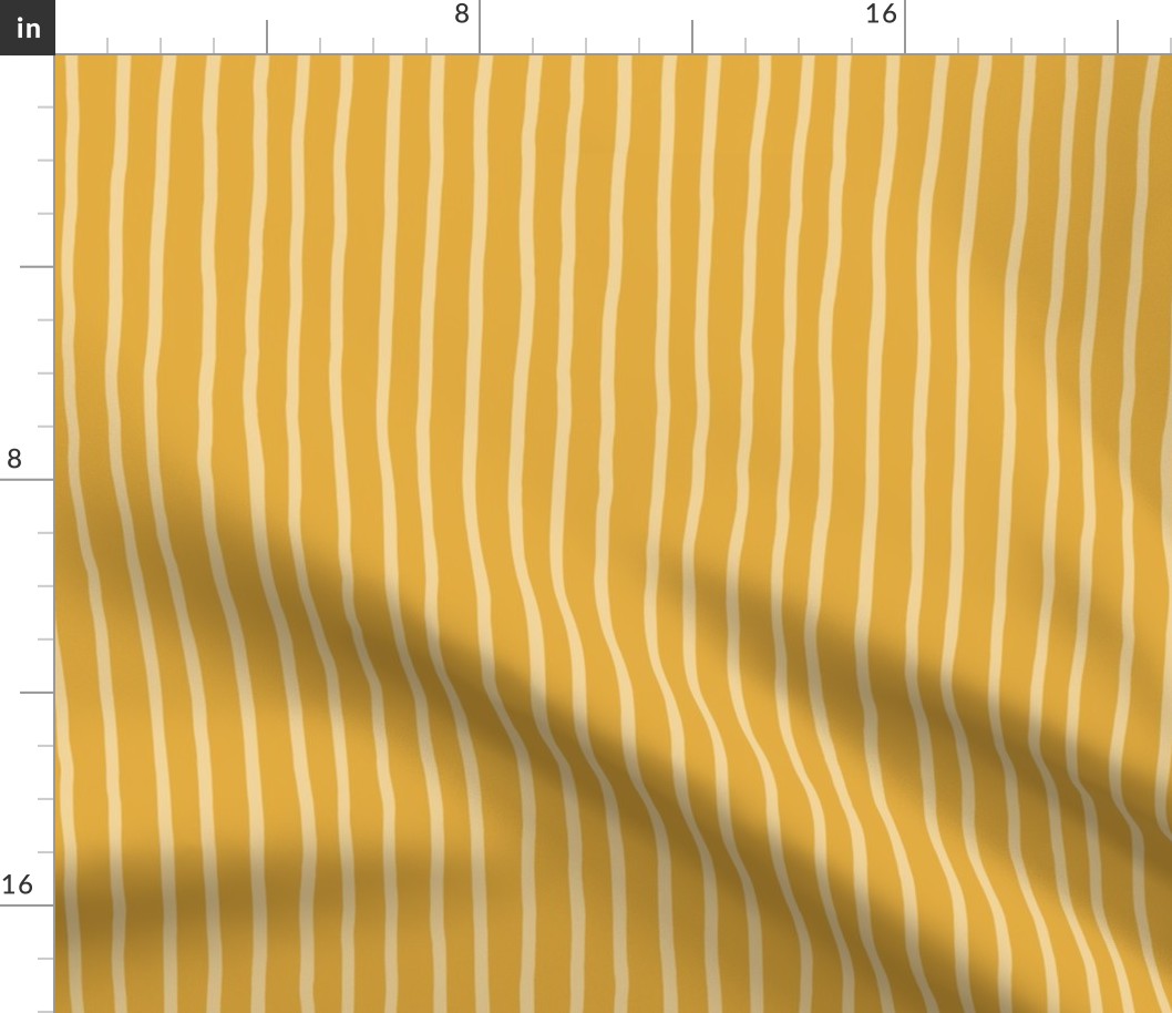 M - Yellow Ochre Soft Pinstripe - Bright Mustard Contemporary Sketchy Stripe Wallpaper