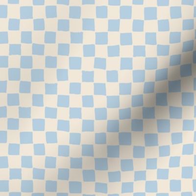 (Small) Checked irregular hand drawn checkerboard - light steel blue with eggshell off-white