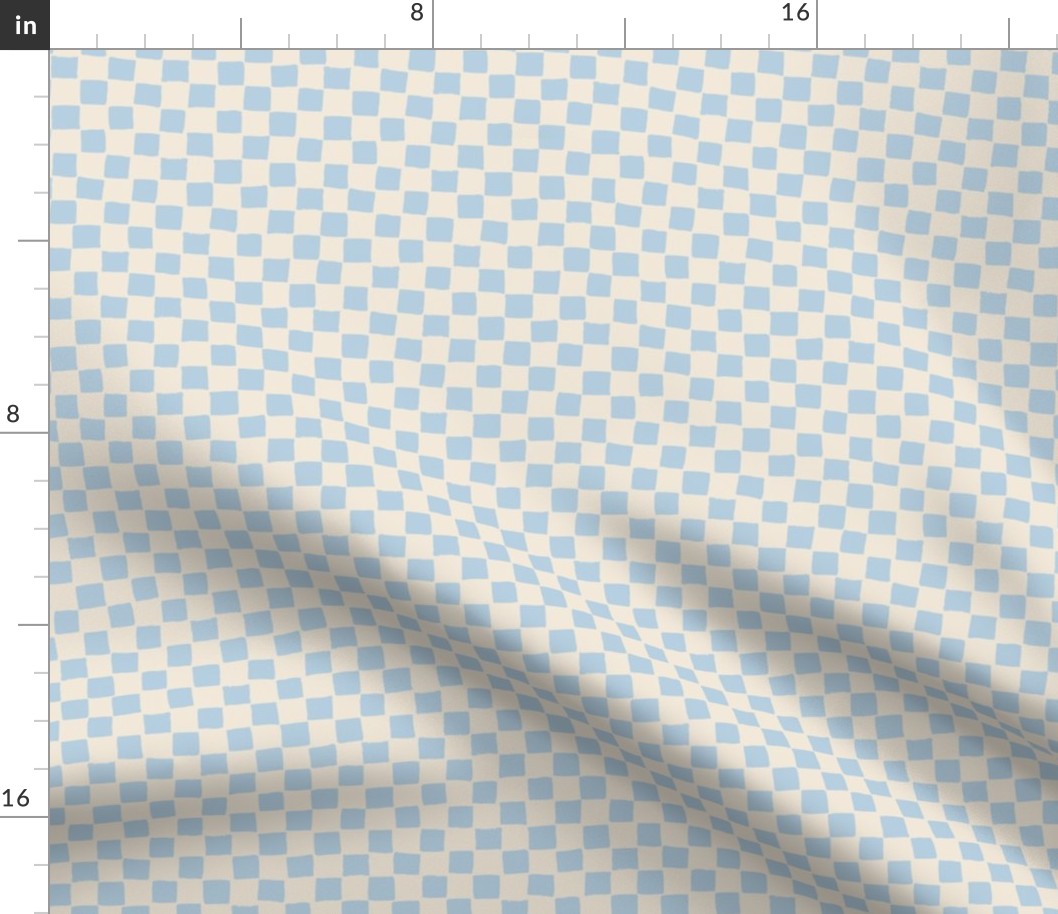 (Small) Checked irregular hand drawn checkerboard - light steel blue with eggshell off-white