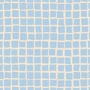 (Small) Irregular hand drawn square grid tiles - light steel blue with eggshell off-white
