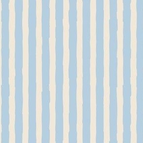 (Small)  Vertical irregular hand drawn stripes - light steel blue with eggshell off-white