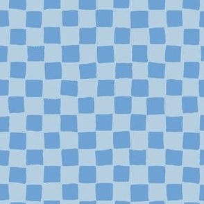 (Small) Checked irregular hand drawn checkerboard - iceberg sky and light steel blue