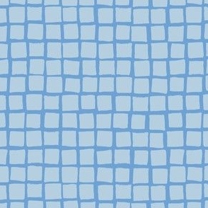 (Small) Irregular hand drawn square grid tiles - iceberg sky and light steel blue