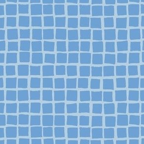 (Small) Irregular hand drawn square grid tiles - iceberg sky and light steel blue