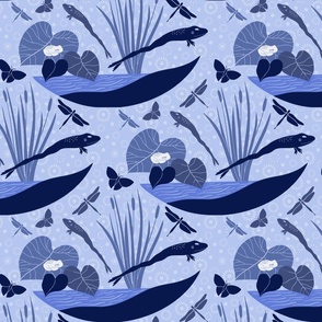 Pond Life | Blue | Medium | Block-Print Inspired | PL-2402-01