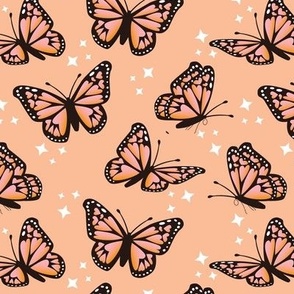 Monarch Butterfly Peach Fuzz hearts on wings and sparkle