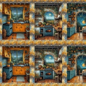 SMALL PROVENCE KITCHEN CUISINE STARRY NIGHT MOON BLUE FLWRHT