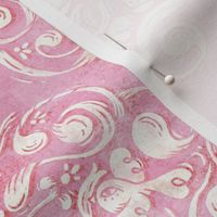  Antique Bird Ribbon Damask | Dusty Rose Pink | Rustic Tuscan Rococo