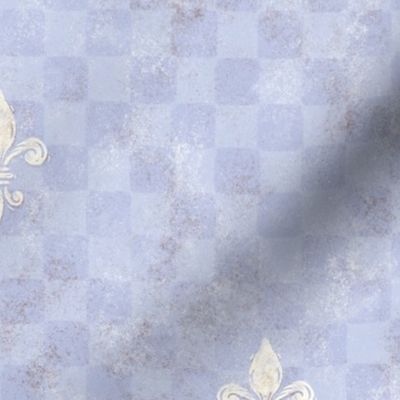  Medieval Fleur De Lis Antique Checkerboard | Blue Fog | Rustic French Tuscan Rococo