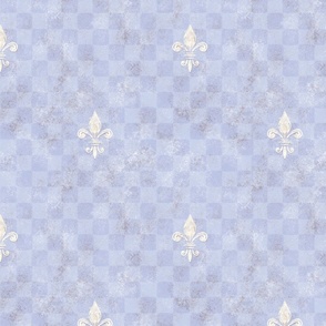  Medieval Fleur De Lis Antique Checkerboard | Blue Fog | Rustic French Tuscan Rococo