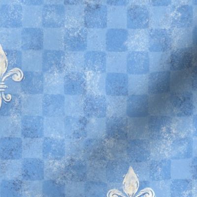  Medieval Fleur De Lis Antique Checkerboard | Bright Blue | Rustic French Tuscan Rococo