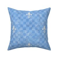  Medieval Fleur De Lis Antique Checkerboard | Bright Blue | Rustic French Tuscan Rococo