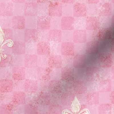 Medieval Fleur De Lis Antique Checkerboard | Dusty Rose Pink | Rustic French Tuscan Rococo