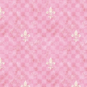 Medieval Fleur De Lis Antique Checkerboard | Dusty Rose Pink | Rustic French Tuscan Rococo