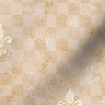  Medieval Fleur De Lis Antique Checkerboard | Neutral Beige Tan | Rustic French Tuscan Rococo