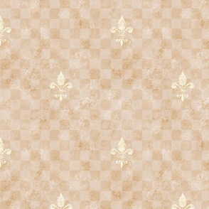  Medieval Fleur De Lis Antique Checkerboard | Neutral Beige Tan | Rustic French Tuscan Rococo