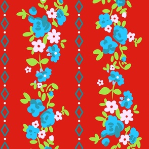 Adele Floral in Red and Sky Blue (large)