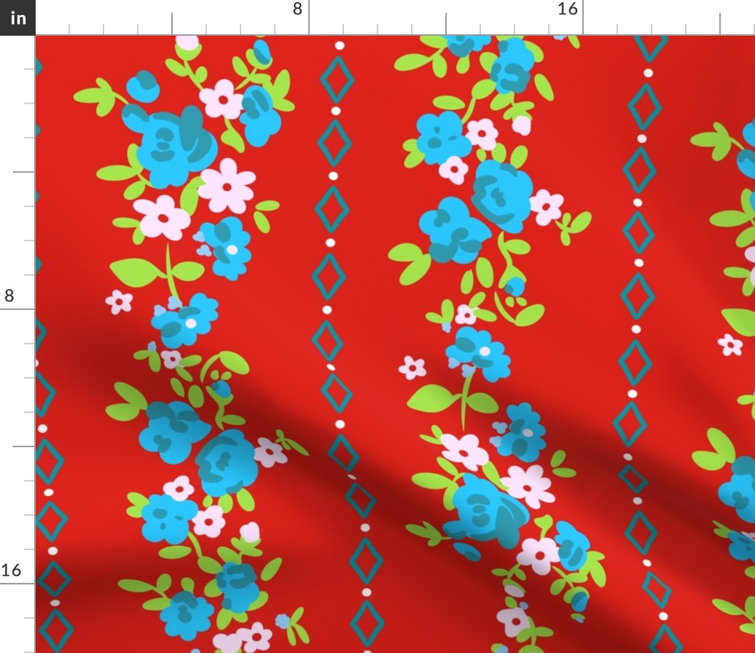 Adele Floral in Red and Sky Blue (large)