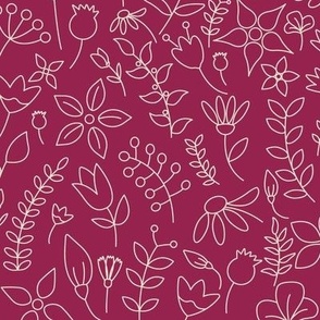 Flowers & Leaves Outlines Magenta Red