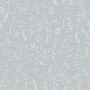 Flowers & Leaves Outlines Pale Blue