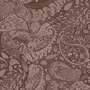 beautiful floral ornate paisley warm beige and brown - large scale