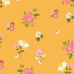 Sweet Ditsy Floral, Mustard Yellow, Pink and White ©Terri Conrad Designs