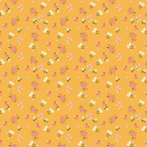 Petite Ditsy Floral Mustard Yellow Pink and White ©Terri Conrad Designs