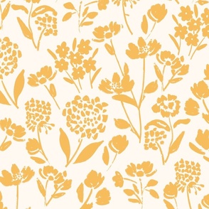 Mustard Yellow Vining Floral, Large Scale, Cottage Core Floral ©Terri Conrad Designs