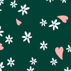 Floral Hearts- Forest Green
