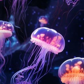 Glowing Jellyfish floating in the ocean