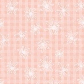 Pretty Pink Flower Daisy on Light Pink Gingham Plaid