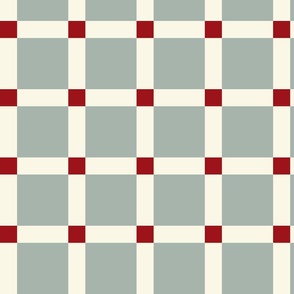 Medium geometric plaid check Classic light blue gray, red and cream 