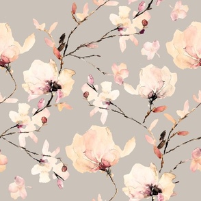 warm peach magnolia flowers on beige / Watercolor