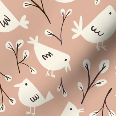 Charming Woodland Birds Series - Whimsical Hand-Drawn Avian and Botanical Pattern - Colorway (9) - S 