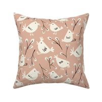 Charming Woodland Birds Series - Whimsical Hand-Drawn Avian and Botanical Pattern - Colorway (9) - S 