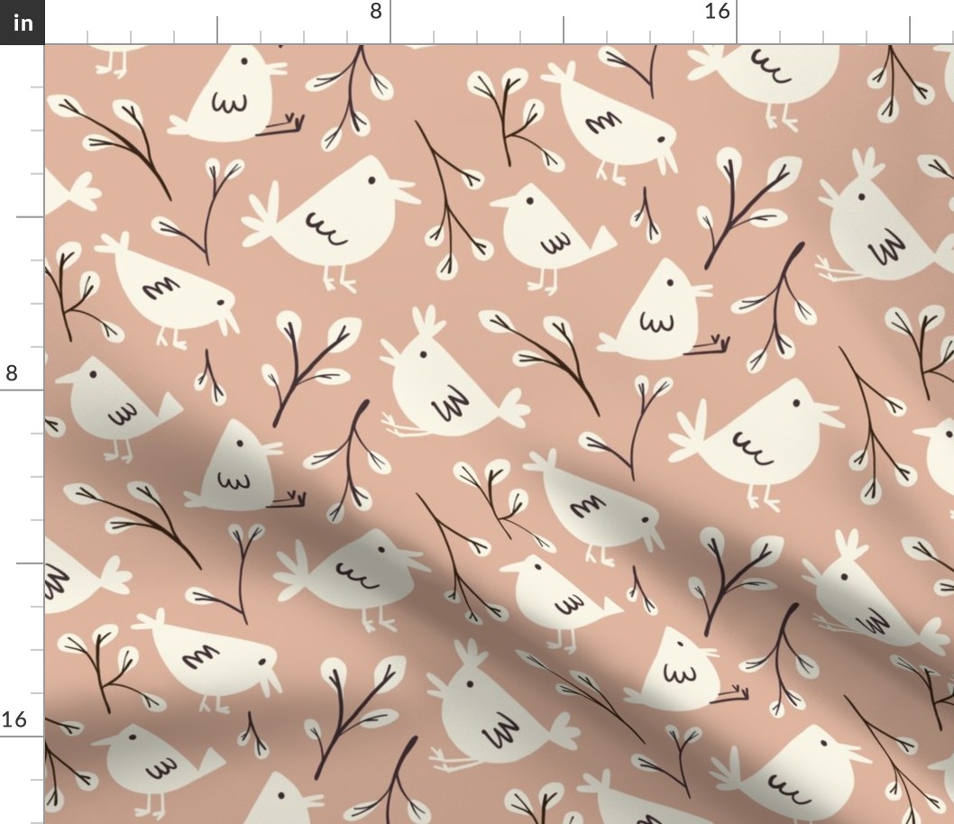 Charming Woodland Birds Series - Whimsical Hand-Drawn Avian and Botanical Pattern - Colorway (9) - S 
