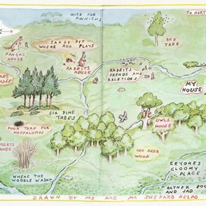 Fat Quarter 100 Acre Wood Map, Winnie-the-Pooh  27X18, Newborn Baby Lovey